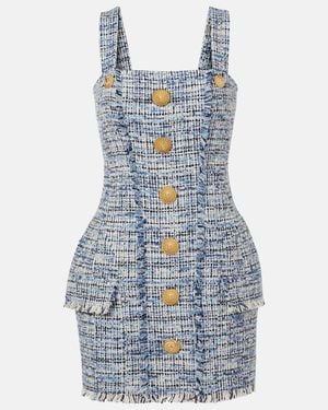 Balmain Fitted- Tweed Mini Dress - Blau