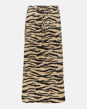 Ganni Bedruckter Midirock Aus Satin - Mettallic