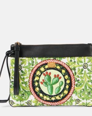 Dolce & Gabbana Printed Leather-Trimmed Canvas Pouch - Green