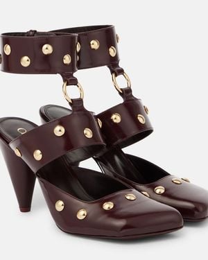 Chloé Jade Studded Leather Court Shoes - Brown