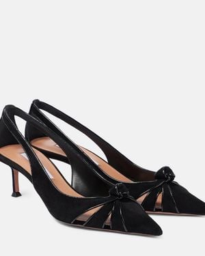 Aquazzura Premiere 50 Leather-Trimmed Suede Court Shoes - Black