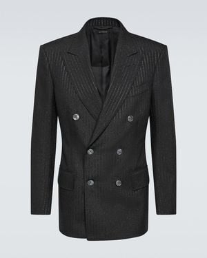 Tom Ford Atticus Striped Mohair-Blend Jacquard Blazer - Black