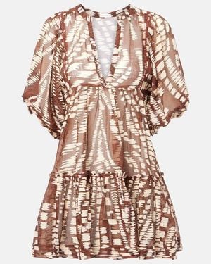 Poupette Aria Printed Cotton Minidress - Brown