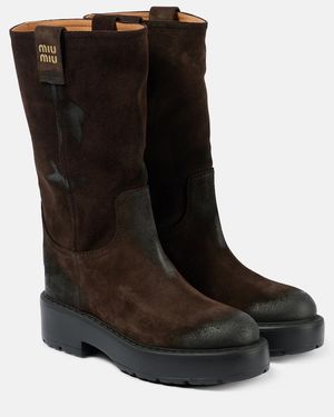 Miu Miu Logo Suede Ankle Boots - Black