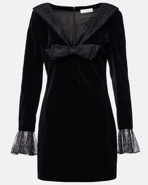 Nina Ricci Lace-Trimmed Cotton Velvet Minidress - Black