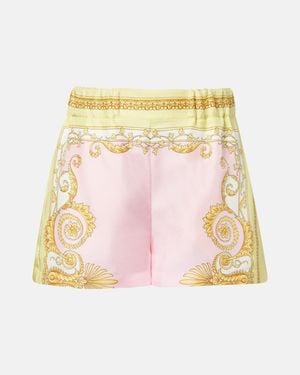 Versace Shorts Underwater Barocco De Sarga De Seda - Rosa