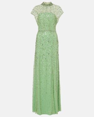 Jenny Packham Crystal Drop Embellished Gown - Green
