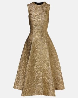 Emilia Wickstead Mara Metallic-Effect Seersucker Midi Dress - Natural