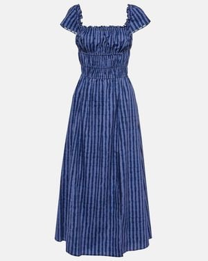 Altuzarra Ruched Cotton-Blend Midi Dress - Blue