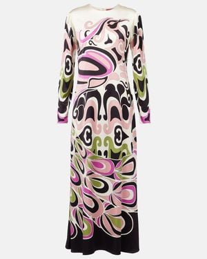 La DoubleJ Clingy Swing Printed Satin Midi Dress - White