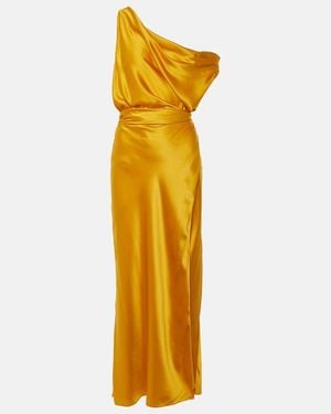The Sei Draped Silk Satin Wrap Gown - Yellow