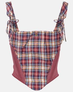 Vivienne Westwood Puppy Checked Linen-Blend Corset - Red