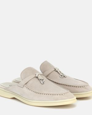 Loro Piana Babouche Charms Walk Suede Slippers - White