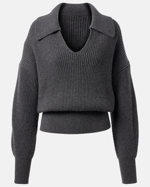 JOSEPH Ribbed-Knit Wool-Blend Polo Jumper - Black
