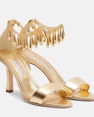 Manolo Blahnik Nicusan 90 Embellished Leather Sandals - Metallic