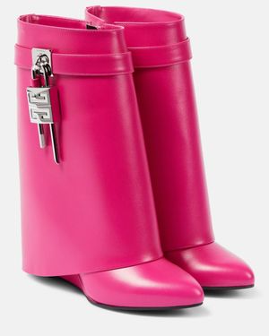 Givenchy Shark Lock Ankle Boots In Leather - Pink