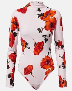 Alaïa Floral Jersey Bodysuit - Red