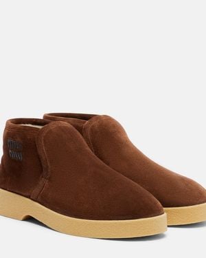 Miu Miu Shearling-Lined Suede Boots - Brown