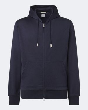 Eleventy Silk And Cotton-Blend Zip-Up Hoodie - Blue