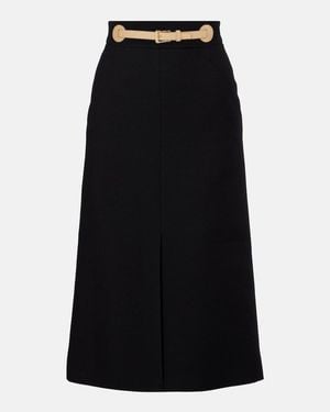 Valentino Belted Wool And Silk Midi Skirt - Black