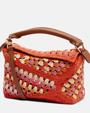 Loewe Paula's Ibiza Tote Bag Puzzle Mini Aus Raffiabast - Rot