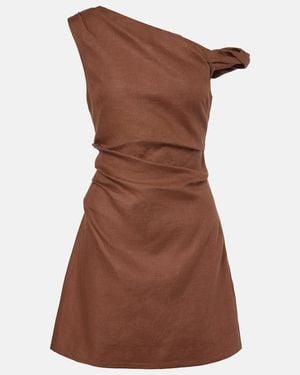 SIR. Asymmetric Linen Minidress - Brown