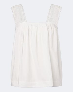 Posse Harriet Embroidered Cotton Poplin Top - White