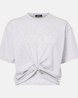Versace 1978 Re-Edition Logo Cotton Crop Top - White