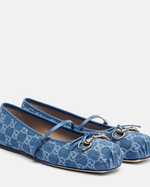 Gucci Bailarinas De Denim Gg Con Horsebit - Azul