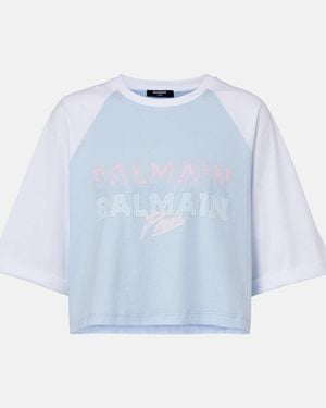 Balmain T Shirt Corta Con Stampa - Blue