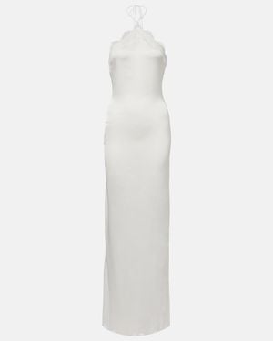 Oséree Bridal Lace-Trimmed Satin Maxi Dress - White