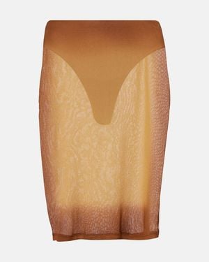 The Attico Sheer Tulle Midi Skirt - Brown