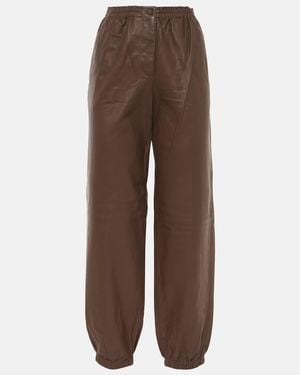 JOSEPH Leather Joggers - Brown