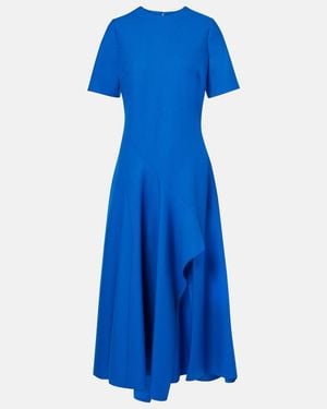 Oscar de la Renta Draped Wool-Blend Midi Dress - Blue