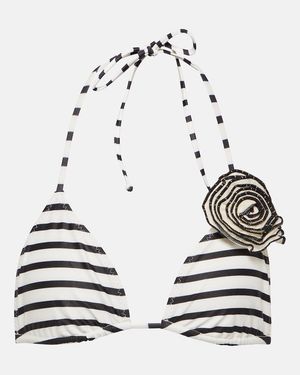 SAME Rose Floral-Applique Triangle Bikini Top - White
