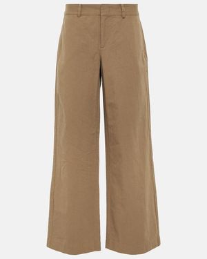 Vince High-Rise Cotton Twill Wide-Leg Trousers - Green
