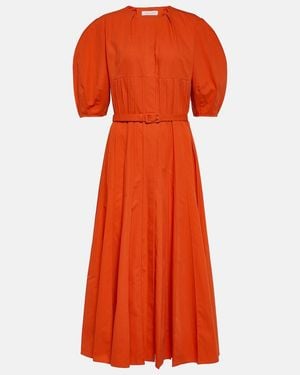 Gabriela Hearst Caden Puff-Sleeve Cotton Midi Dress - Orange