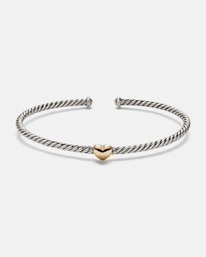 David Yurman Armreif Micro Cable Flex Heart Station Aus Sterlingsilber Mit 14Kt Gelbgold - Mettallic