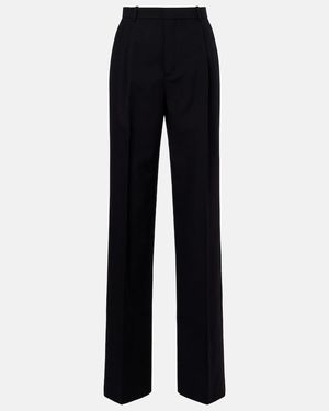 Saint Laurent Mid-Rise Wool Straight Trousers - Blue