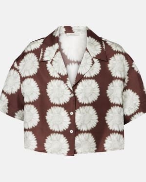 Asceno Lincoln Floral Silk Twill Cropped Shirt - Brown