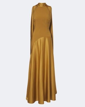 Solace London Cece Halterneck Crepe And Satin Gown - Metallic