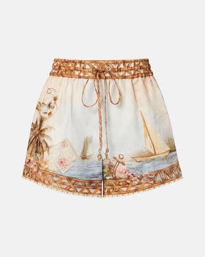 Zimmermann Mahon Printed Linen Shorts - White