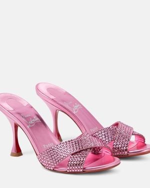 Christian Louboutin Mariza Is Back Embellished Suede Mules - Pink