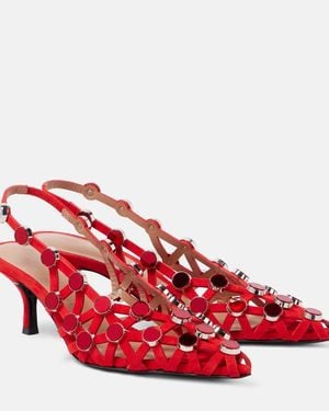 The Attico Grid 50 Embellished Leather Slingback Court Shoes - Red