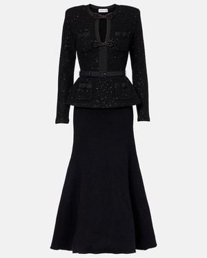 Self-Portrait Sequined Peplum Midi Dress - Black