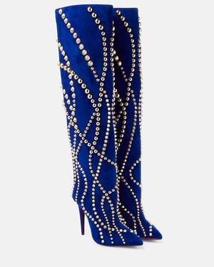 Christian Louboutin Astrilarge Botta 100 Suede Heeled Boots - Blue