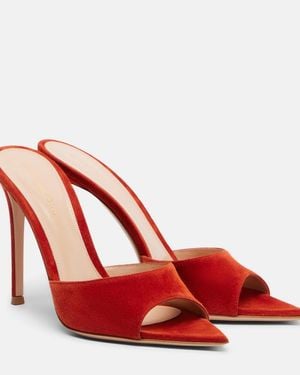 Gianvito Rossi Elle Suede Mules - Red