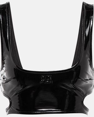 Courreges Faux Leather Cutout Crop Top - Black