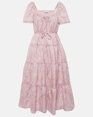 Ganni Textured Cloqué Tiered Maxi Dress - Pink