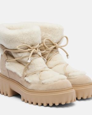 Hogan H700 Shearling-Trimmed Suede Ankle Boots - Natural